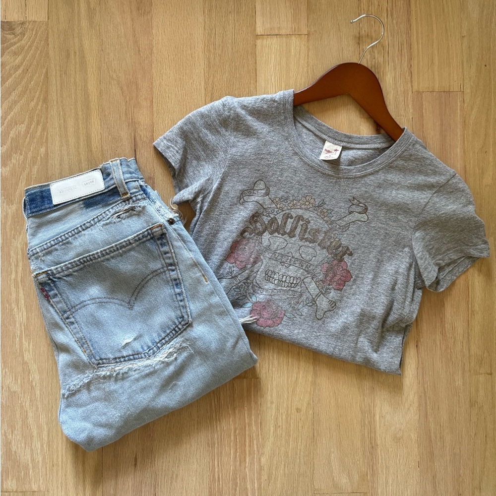 Vintage Hollister Gray Skull Graphic T-Shirt — Early 2000s